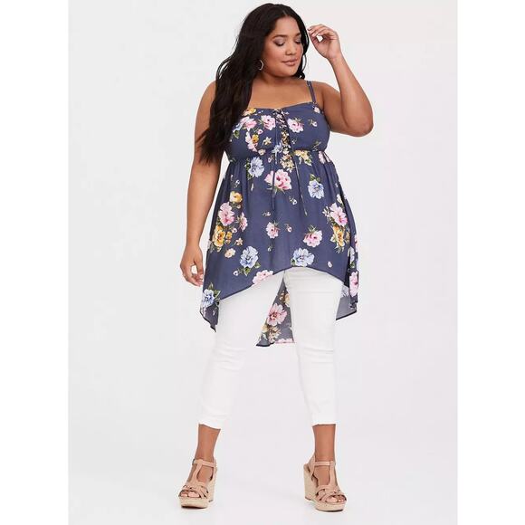 NWT Torrid Babydoll Smocked Challis Hi-Low Cami Tunic Shirt Top Size: 0X (12) - Picture 3 of 5